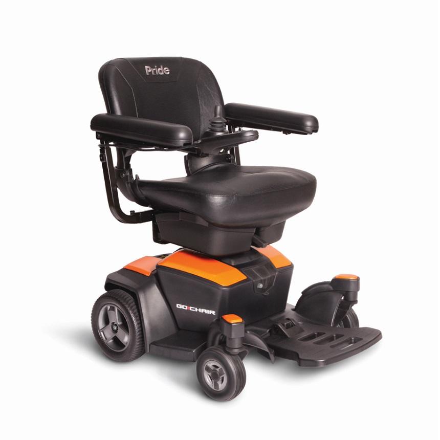 Pride Go Chair Travel/Portable Power Wheelchair in Amber Orange from SpinLife