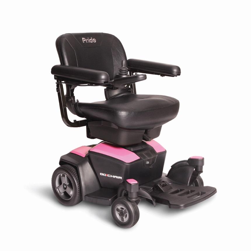 Pride Go Chair Travel/Portable Power Wheelchair in Rose Quartz from SpinLife