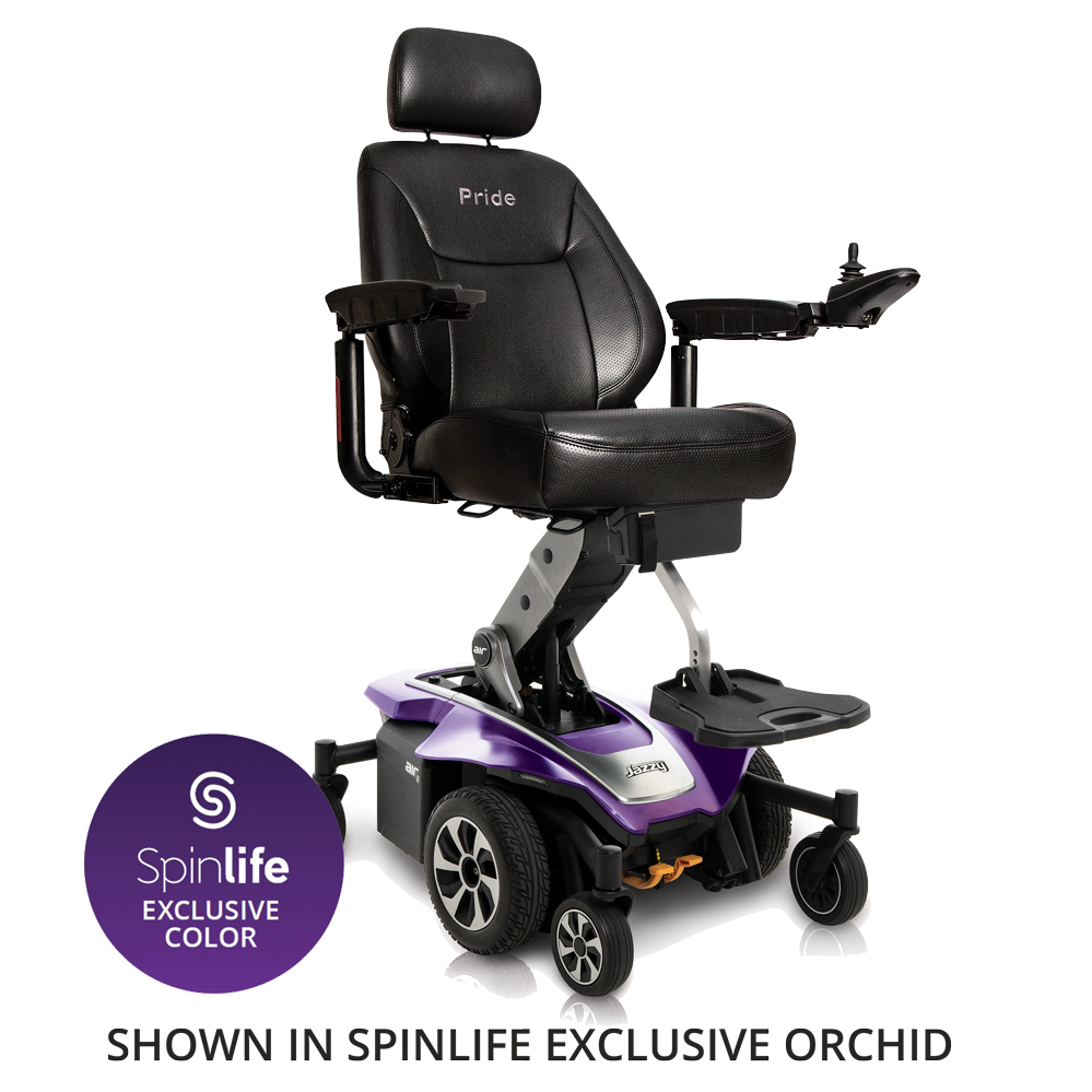 Pride Jazzy Air 2 Extended Batter Full Size Power Wheelchair in Orchid Purple from SpinLife