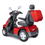 Left View Of Mobility Scooter In Red With Standard Wheels And Lock Box On Rear.