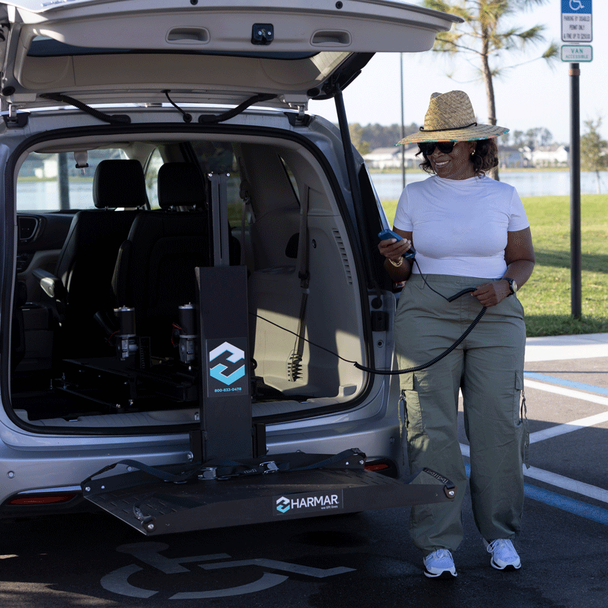 Harmar/AL600 Hybrid Power Chair and Scooter Lift Inside Vehicle from SpinLife